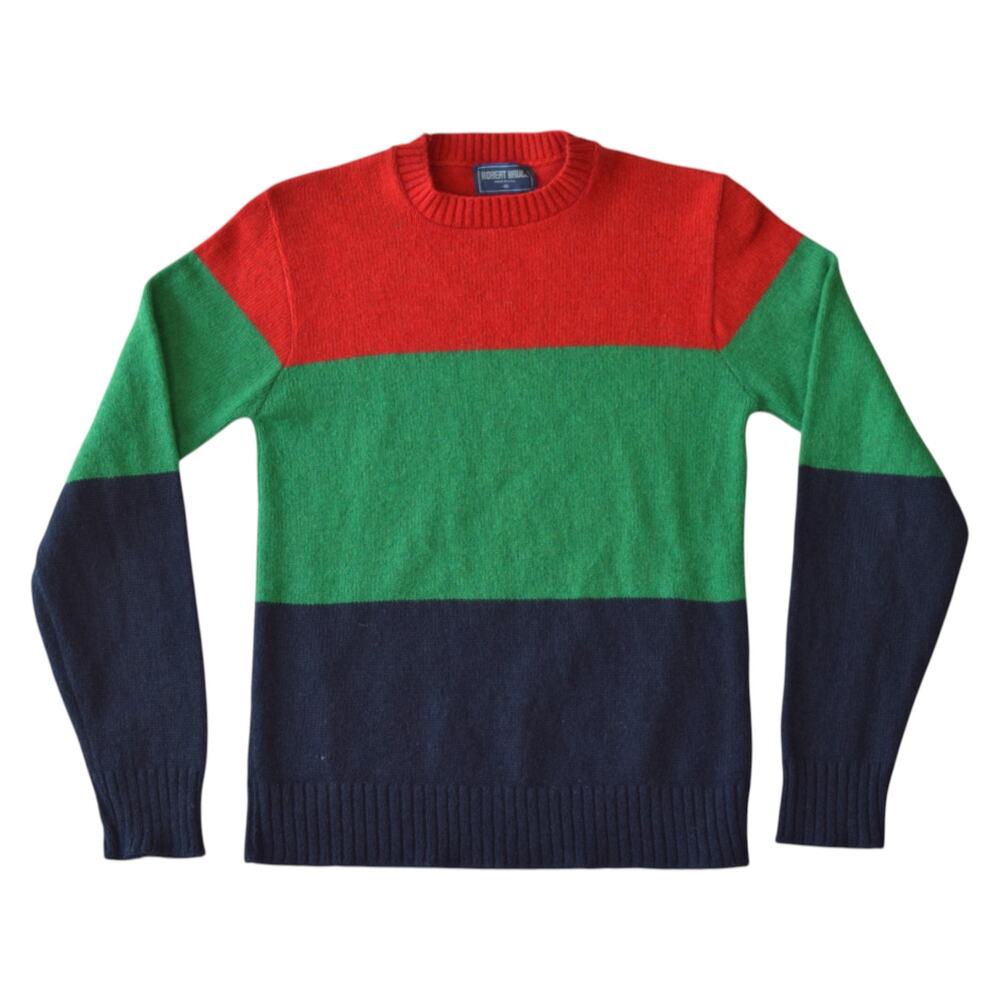 Vintage Robert Bruce Colorblock Sweater – Made in USA Bold Striped Crewneck (S)